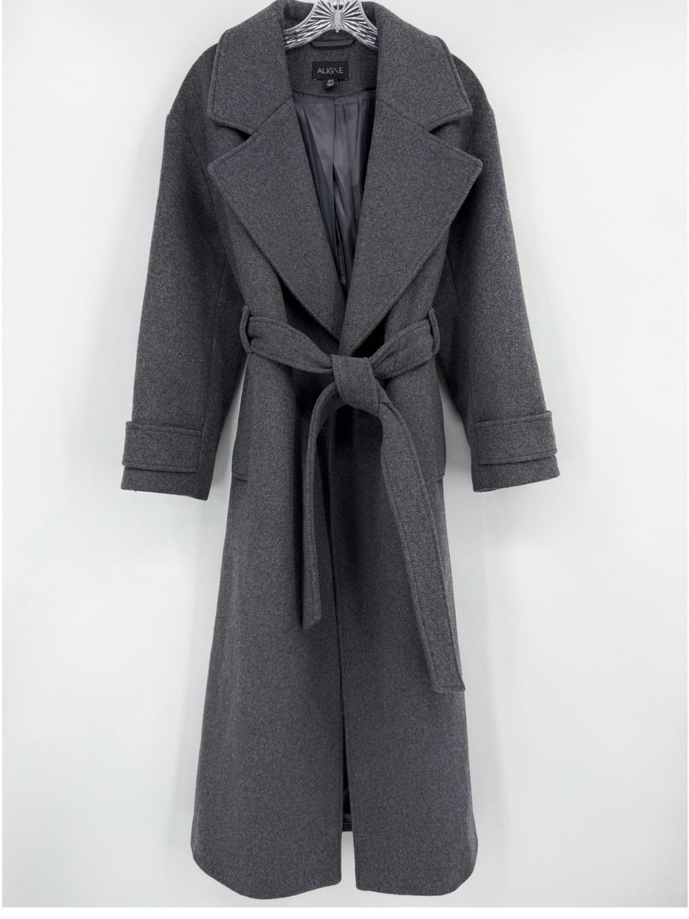 Aligne Charcoal Gray Wool Belted Trench Coat